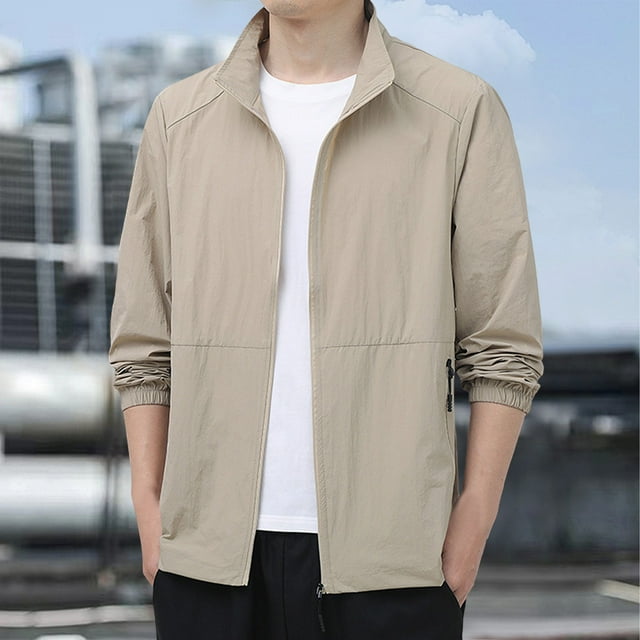 TIMIFIS Veste de Protection Solaire pour Homme, Veste Athlétique Ample Unie à Manches Longues avec Fermeture Éclair, Légère, Décontractée et Confortable pour la Randonnée, la Course, le Golf et les Sports