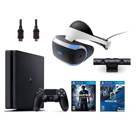 Restored VR Headset PlayStation Camera PS4 Slim 500GB Console VR Game Disc Driveclub Uncharted 4 (Refurbished)