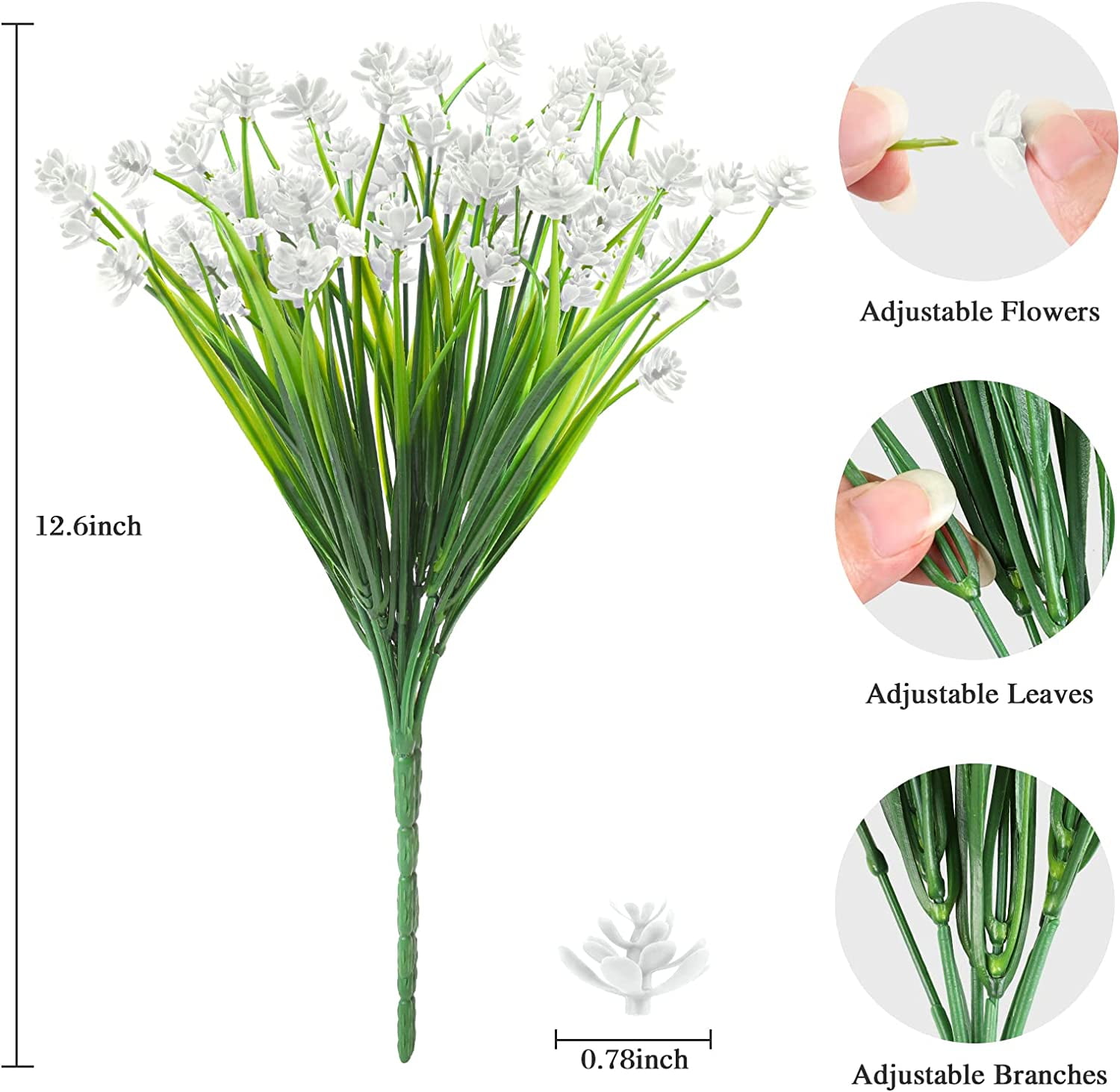 20 Bundles Artificial Flowers Outdoor UV Resistant Faux Flowers No Fade Fake Plastic Plants Garden Porch Window Box Decorating (Pure White) A