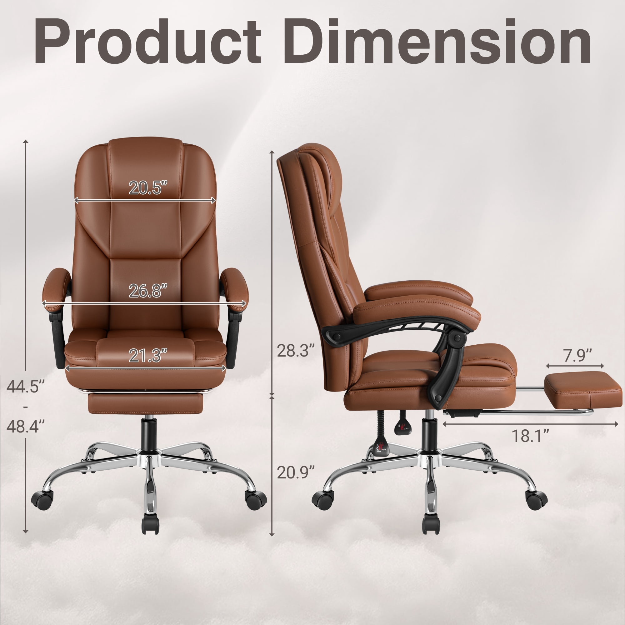 Furmax Reclining Massage Computer Chair Ergonomic Executive Office Chair Height Adjustable Leather Chair With Armsrests,Brown