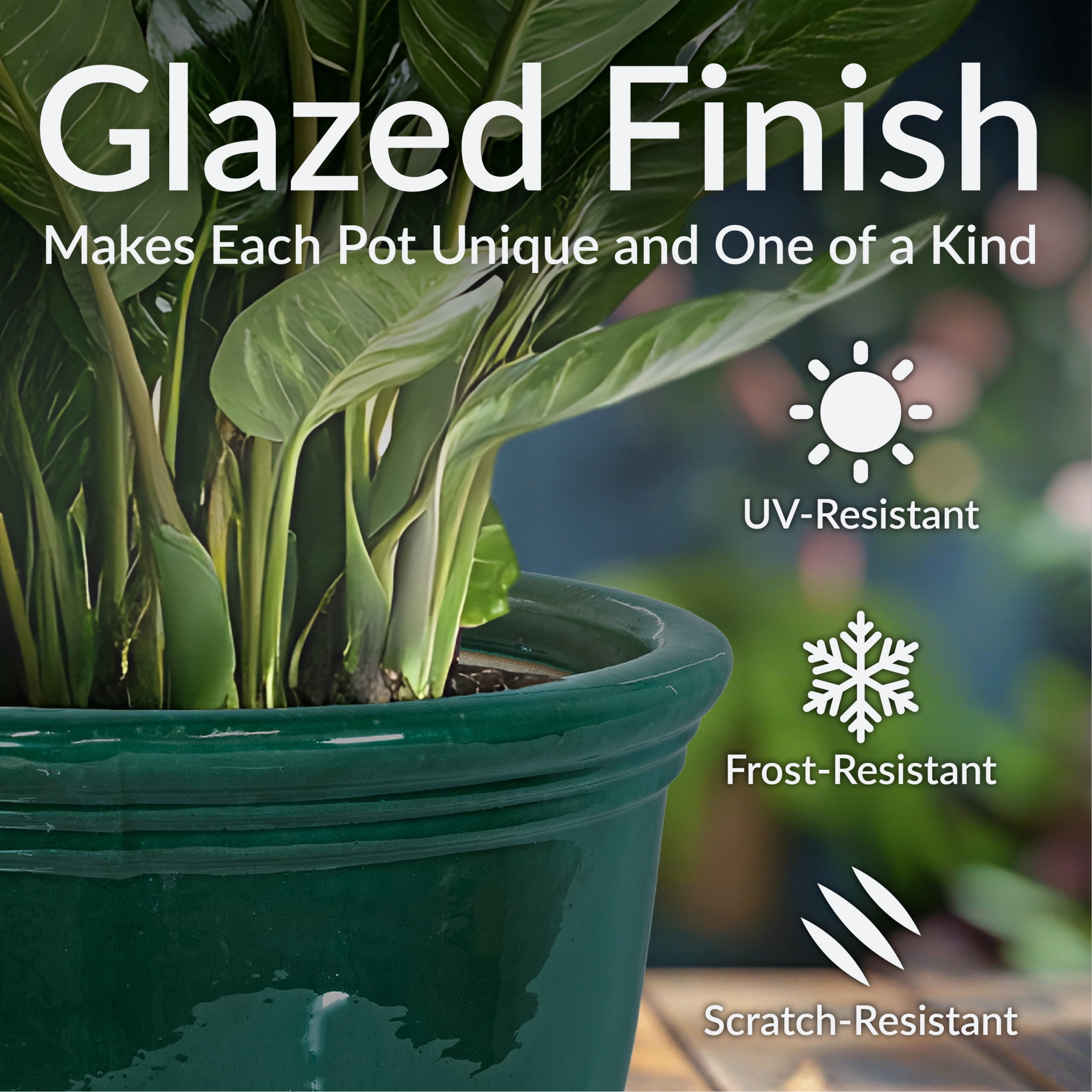 Sunnydaze Studio 18.5" x 18.5" x 15" H Round Dark Green Ceramic Solid Plant Pot