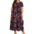thumbnail image 3 of Mengpipi Women's Plus Size Casual Short Sleeve Crewneck Dress Flowy Tiered Loose Maxi Dress with Pockets Dark Green 1X-5X, 3 of 13