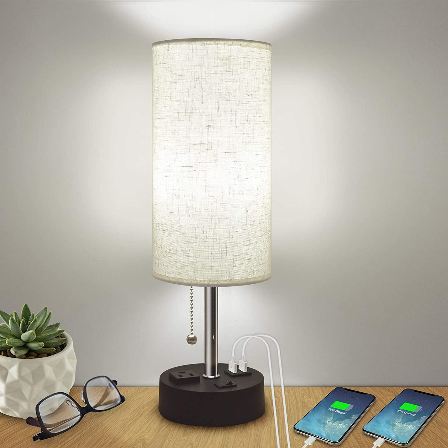 USB Table Lamps for Bedroom,Bedside Lamp with Dual Charging Ports