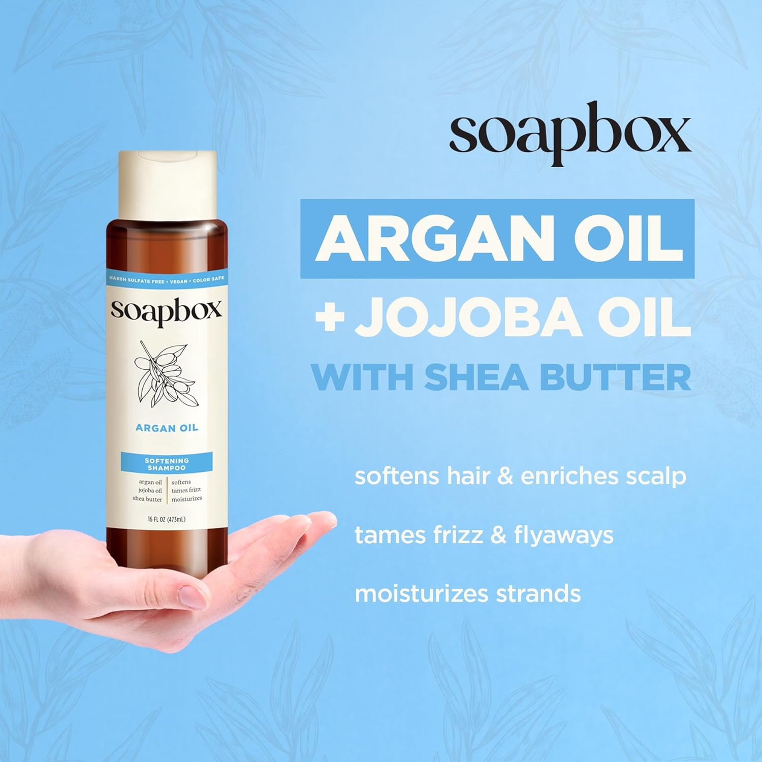Soapbox Shampoo Control & Soften, Argan Oil, Helps Smooth & Repair Dry Hair, 16oz (Pack of 3)