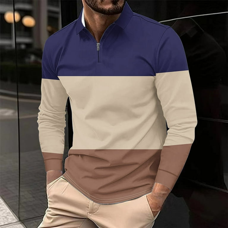 Miluxas Mens Quarter Zip Polo Sweater Long Sleeve Knit Polo Shirts