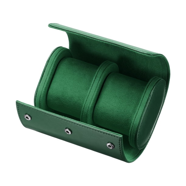 Estuche de viaje para reloj de cuero Caja para un reloj para hombres y mujeres, 2 ranuras, verde