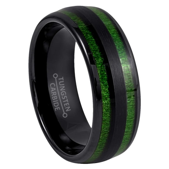 Dome Black IP 8mm Jade Wood Inlay Wedding Band Comfort Fit - Mens Tungsten Carbide Ring - #928s10