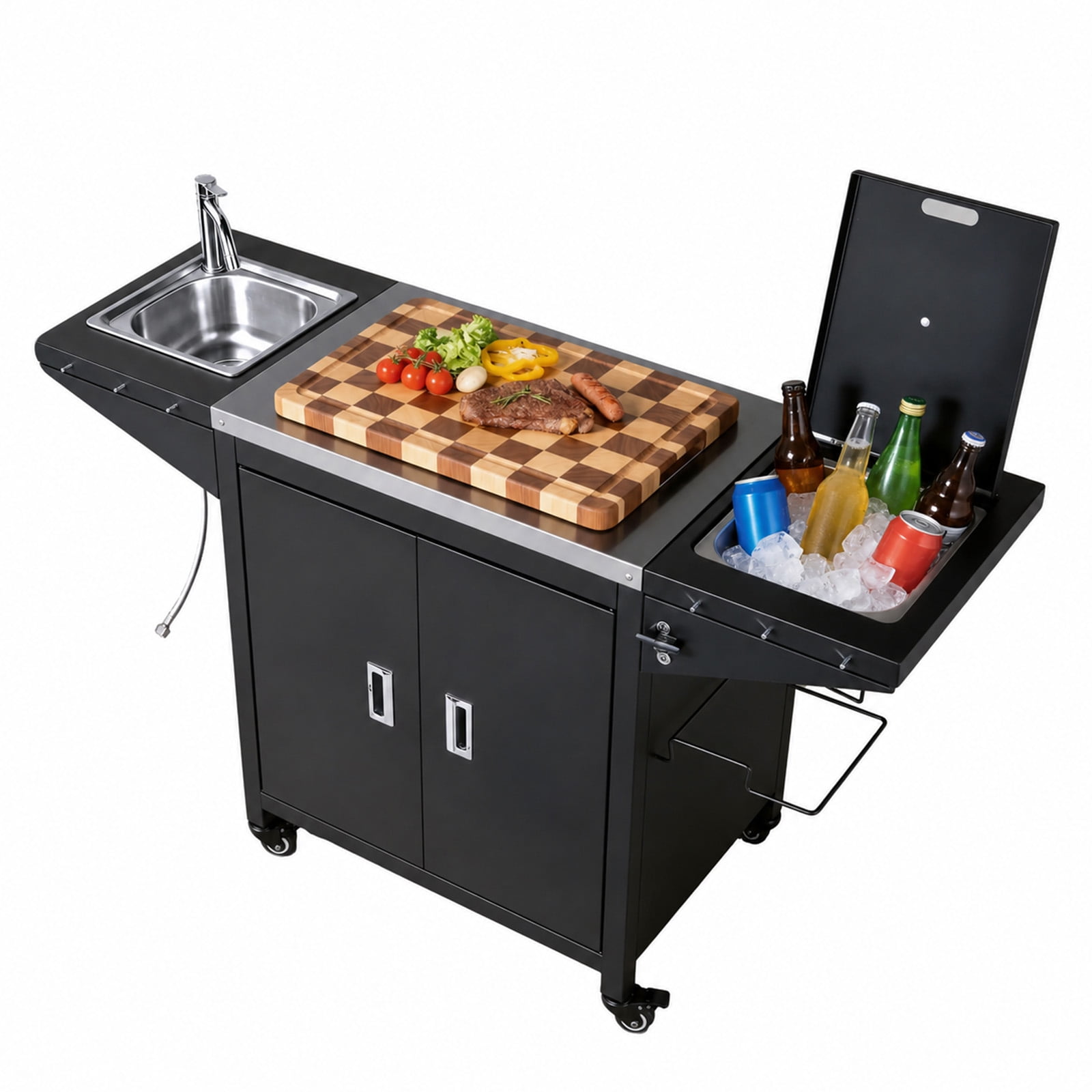 Ktaxon Grill Cart Table with Sink,Cooler, Outdoor Cooking Kitchen Cabinets for BBQ Grill Prep Table Movable Food