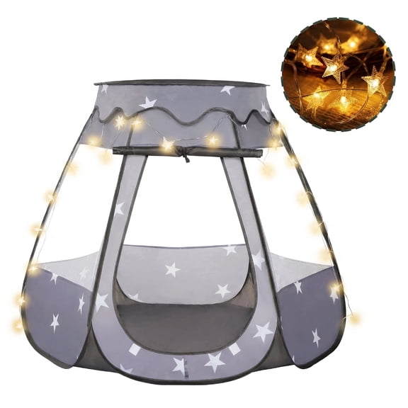 PigPigPen Pop-up Play Tent with Star Lights, Portable Castle Playhouse for Toddlers, Indoor Outdoor, Carry Bag, Black