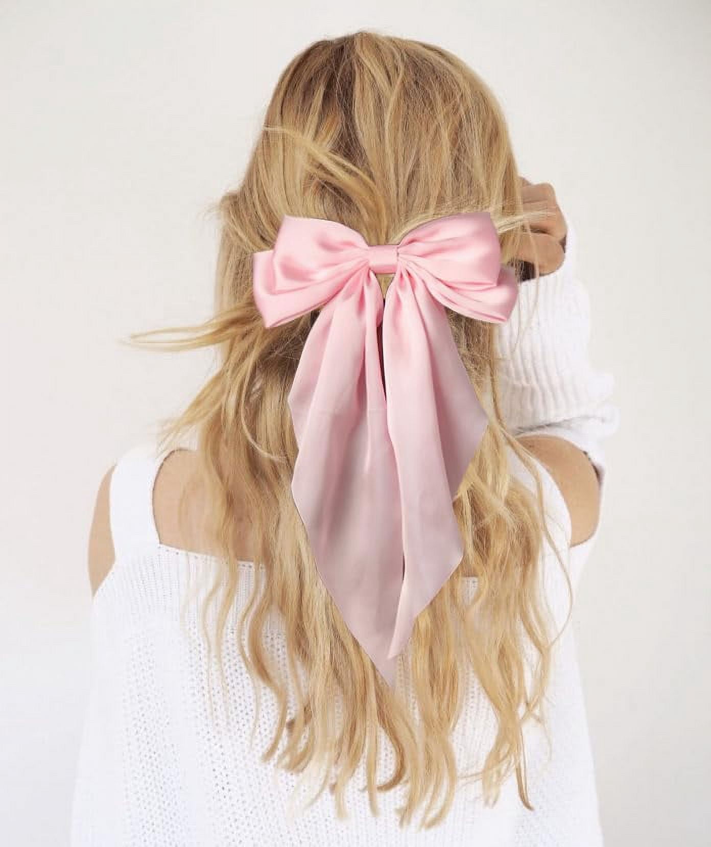 Hair Bows Clips for Women and Girls Large Pink White Satin Alligator Pack of 9 Kinretixia 2 Pieces Hair Bow Clips for Women Large Satin  main image 3