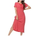 thumbnail image 2 of Sakmal Moomoo House Dress for Women Button Down Red Casual Long Loungewear Short Sleeve Striped Nightgowns with Pockets, 2 of 6