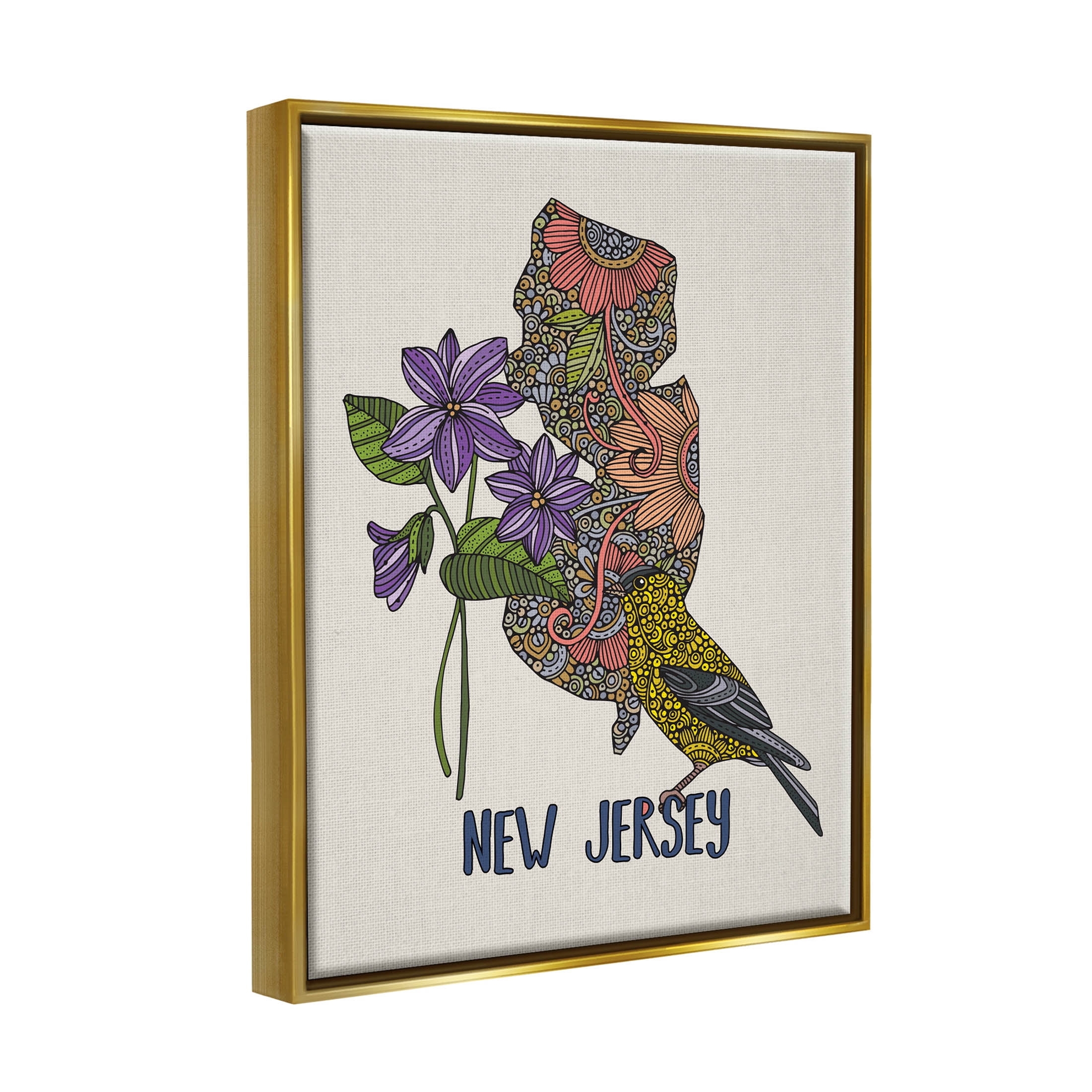 Stupell Industries New Jersey Detailed Pattern Graphic Art Metallic Gold Floating Framed Canvas Print Wall Art, Design by Valentina Harper