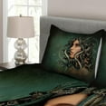 thumbnail image 3 of Ambesonne Myth Quilted Bedspread Set 3 Pcs, Woman Snakes, King Size, Green and Tan, 3 of 4