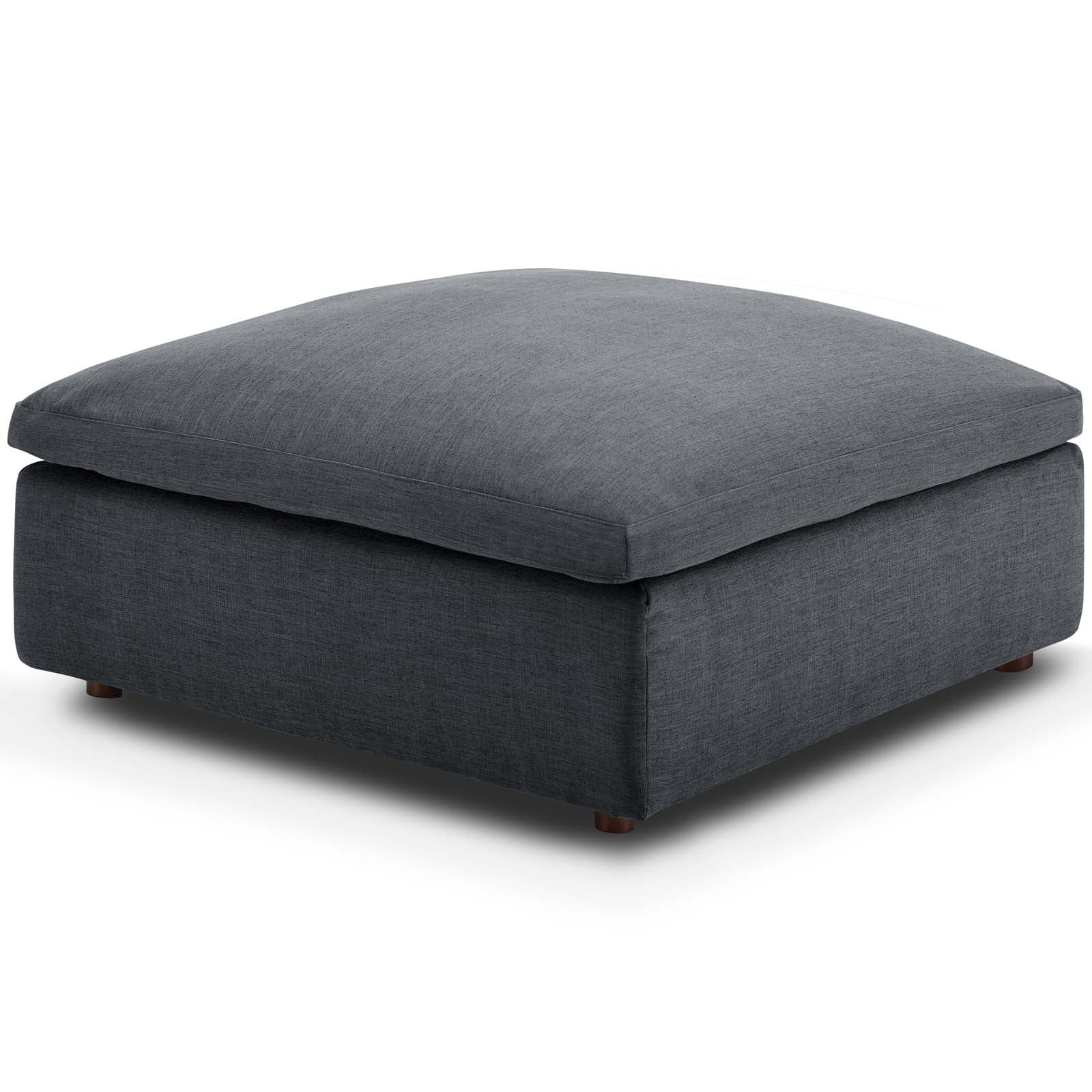 Commix Luxe Linen-Textured Gray Overstuffed Ottoman