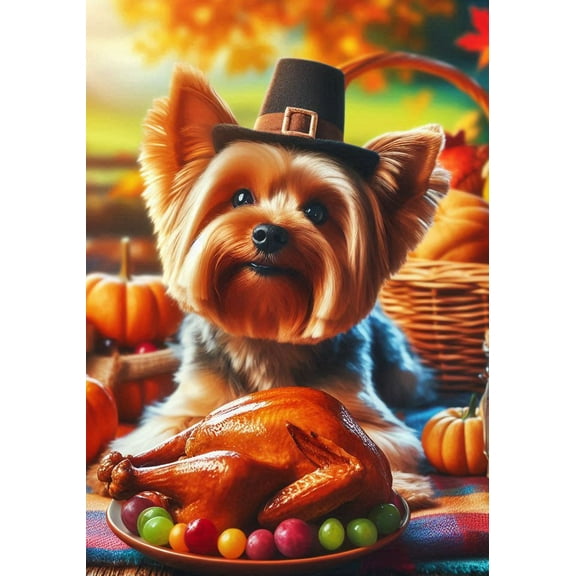 Yorkie - Best of Breed DCR Thanksgiving House Flag 28" x 40"