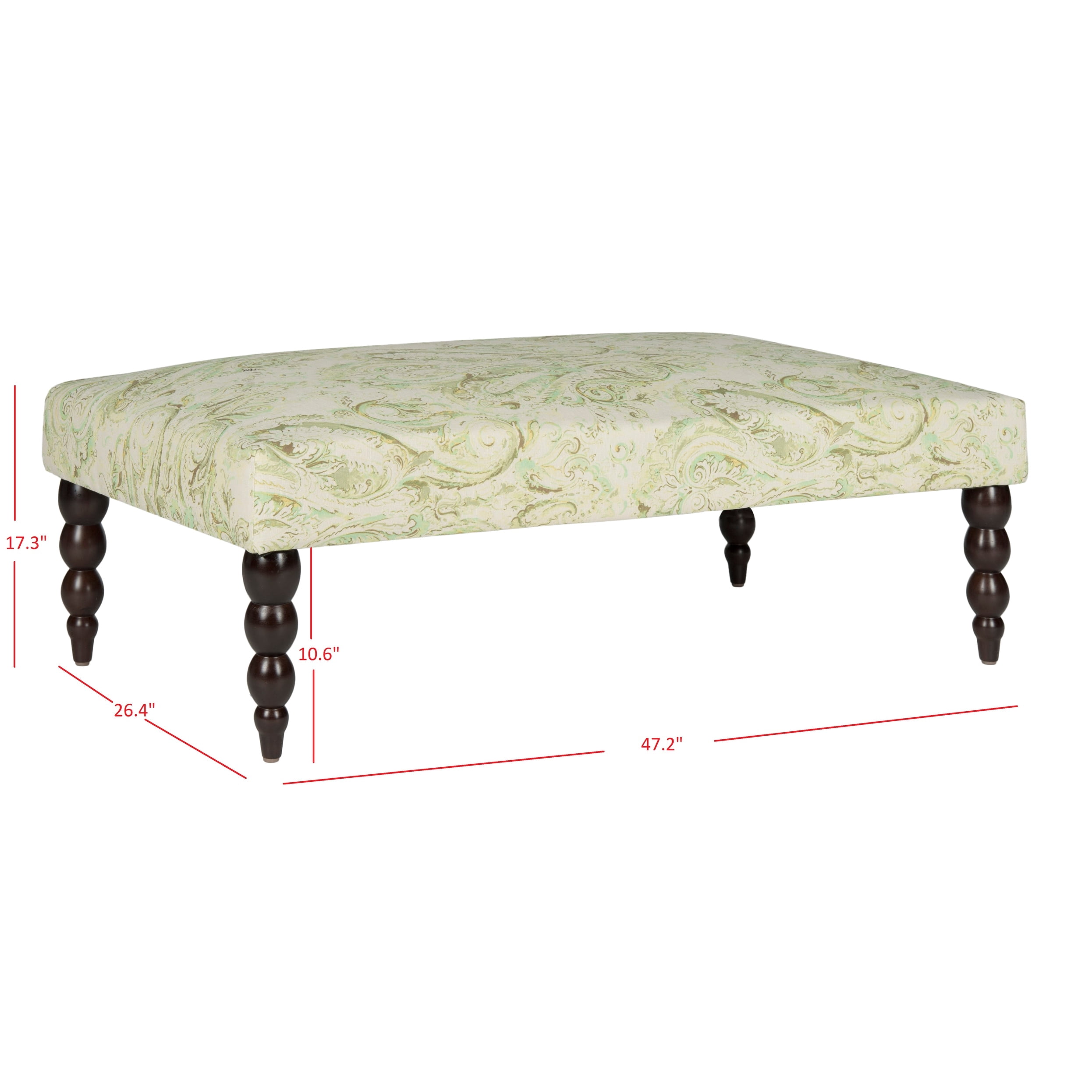 SAFAVIEH Simba 47" Width Ikat Floral Upholstered Bench, Green