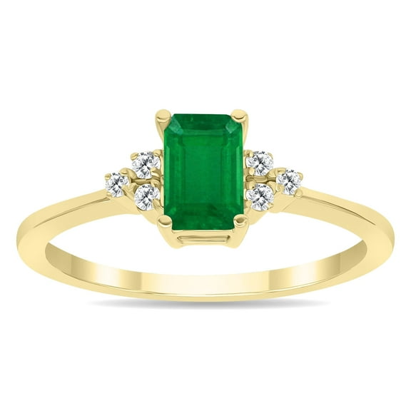 SZUL Women's Emerald and Diamond Regal Ring in 10K Yellow Gold