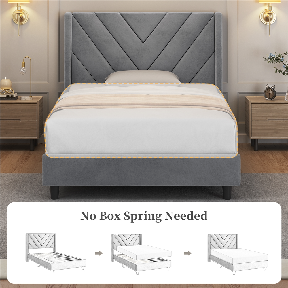 Renwick Twin Size Upholstered Platform Bed, Light Gray photo 5