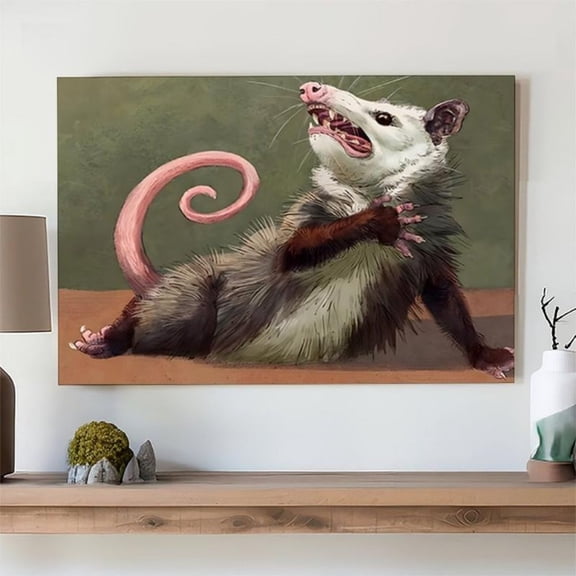 Whimsical Playful Opossum Canvas Wall Art Ready to Hang for Living Room and Bedroom