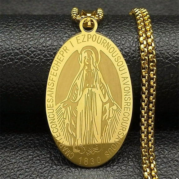 1830 Our Lady of Miraculous Medal Necklace for Women Men 14K Yellow Gold Virgin Mary Male Chain Jewelry