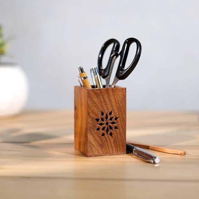 Wooden Pen Holder/Stand | Pencil Cup | Makeup Brush Holder | Desk Organizer | Office Table Storage | Art Supply | Home Décor