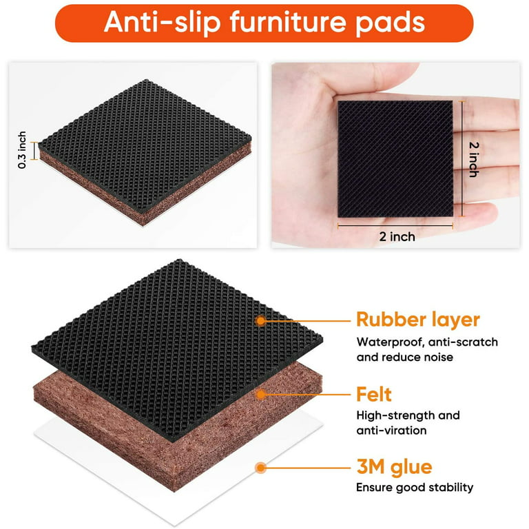 Non Slip Furniture Pads 8 pcs 2” Furniture Grippers for Hardwood Floors  Round Self Adhesive Anti Skid Heavy Duty Felt Rubber Furniture Pads Stopper