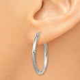 thumbnail image 3 of Real 14kt White Gold Satin and Diamond-cut 2mm Round Hoop Earrings; for Adults and Teens; for Women and Men, 3 of 4