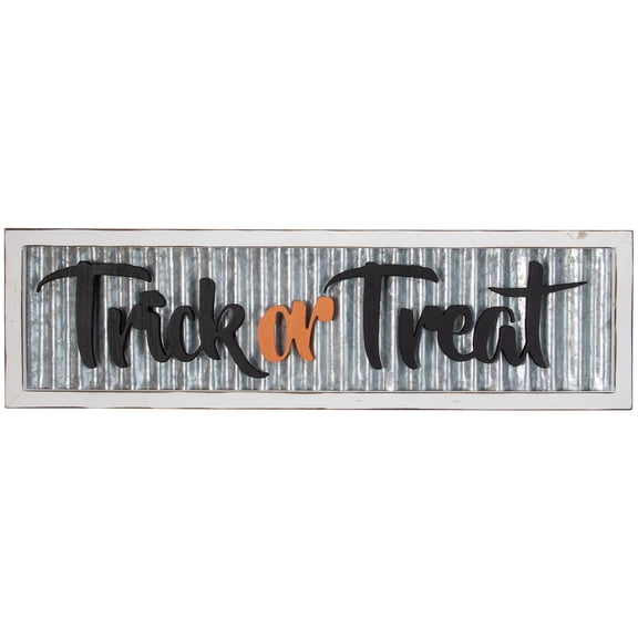 27.5" Silver and White Distressed "Trick or Treat" Halloween Wood Wall Sign