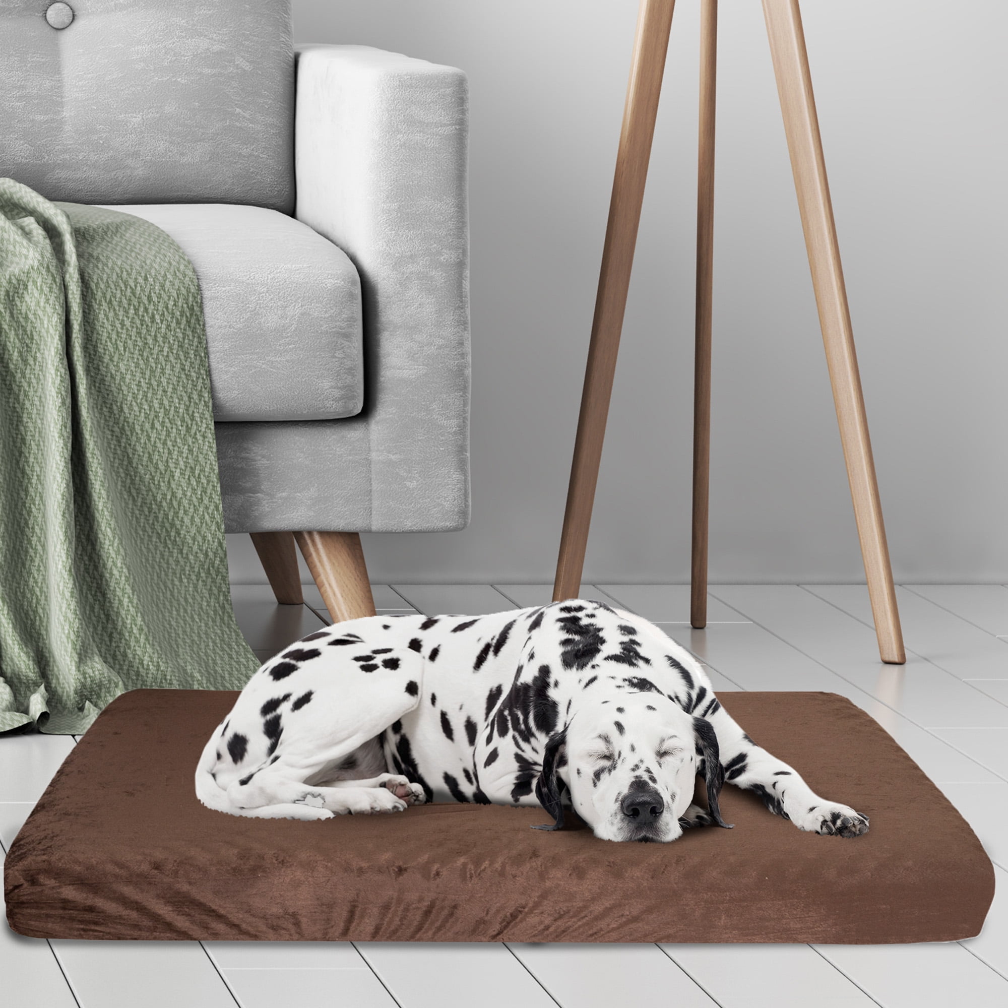 Memory Foam Dog Bed – 2-Layer Orthopedic Dog Bed with Machine Washable Cover - 46 x 27 Dog Bed for Large Dogs up to 95lbs by PETMAKER (Brown)