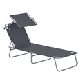 thumbnail image 2 of Outsunny Outdoor Lounge Chair, Adjustable Folding Chaise Lounge, Tanning Chair with Sun Shade for Beach, Camping, Hiking, Backyard, Gray, 2 of 9