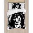 thumbnail image 3 of Lion Duvet Cover Set Queen Size, King of the Forest Lion Head Portrait Freedom Sketchy Monochrome Wild Animal, Decorative 3 Piece Bedding Set with 2 Pillow Shams, Black and White, by Ambesonne, 3 of 3