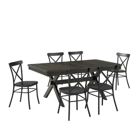 Crosley Furniture Hayden 7-piece Farmhouse Wood Dining Set in Matte Black/Slate
