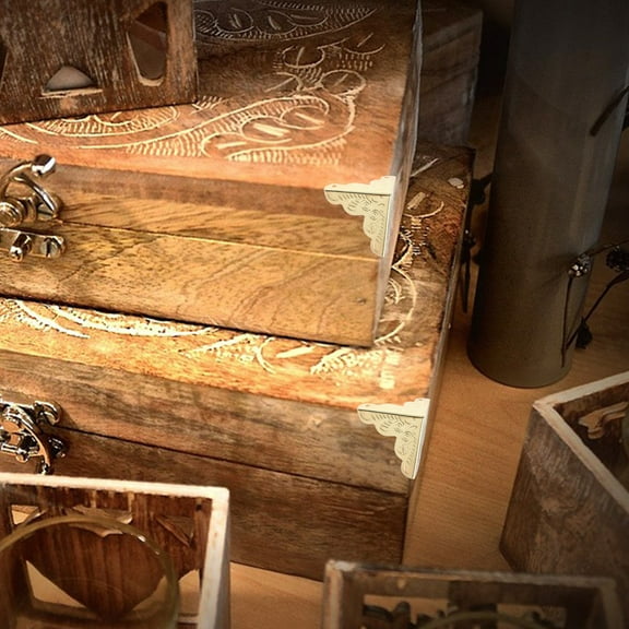 Masteelf 24pcs Antique Style Metal Corner Guards with Nails, Decorative Edge Protectors for Furniture and Wooden Boxes