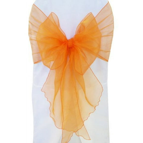 Wedding Linens Inc. (10pcs) 12" x 116" Organza Sheer Chair Sashes Chair Sash Bow ties with Angle end style for Wedding Party Catering Banquet Decoration Events - Tangerine