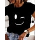 thumbnail image 1 of Women'S Casual Cotton T-Shirt with Geometric Face Print, Round Neck, Short Sleeve, Regular Length - Summer Knit Top, 1 of 6