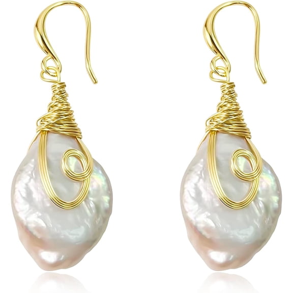 Terandius Gold Plated Faux Keshi Pearl Drop Earrings for Women, Baroque Dangle Earrings, Hypoallergenic Lightweight Jewelry Gift for Her Wedding Party