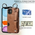 thumbnail image 6 of for iPhone 11 Wallet Case with Card Holder, Hand Wrist Strap Loop Holder Kickstand, Finger Grip Ring Buckle PU Leather Double Buttons Shockproof Cover for iPhone 11, Brown, 6 of 10