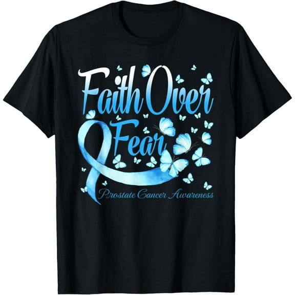 Faith Over Fear Prostate Cancer Awareness Butterfly T-Shirt Tops Tee