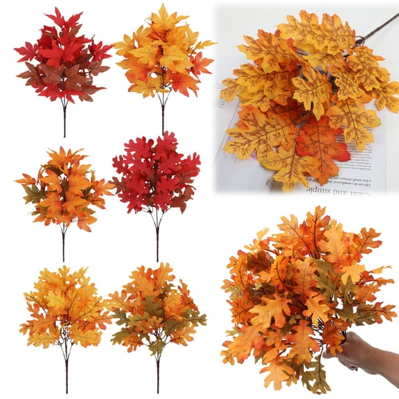Mifelio Artificial Maple Leaves Branches, Fall Leaf Stems, Artificial Greenery Plants, Home Farmhouse Decor, Thanksgiving Halloween Decoration #05