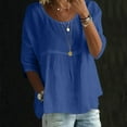thumbnail image 2 of Feancey Linen Blouses for Women 3/4 Sleeve Dressy Casual Tops Solid Color Loose Beach Shirts Summer Vacation Clothes Navy L, 2 of 7