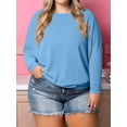 thumbnail image 6 of Women'S Long Sleeve Round Neck Soft Basic Batwing Sleeve Knitted Loose Pullover Autumn Fashion Clothing Light Blue M, 6 of 8