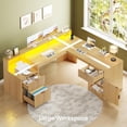 thumbnail image 3 of 66" Fluted Home Office Desk with Storage, L Shaped Desk with Power Outlets & Monitor Stand, Wood Computer Desk with Drawers & Cabinet, Corner Desk with LED Lights for Bedroom, Natural, 3 of 9