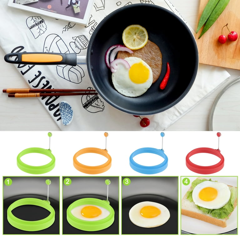 4 Pack Nonstick Egg Maker Mold with Silicone Handle for Frying
