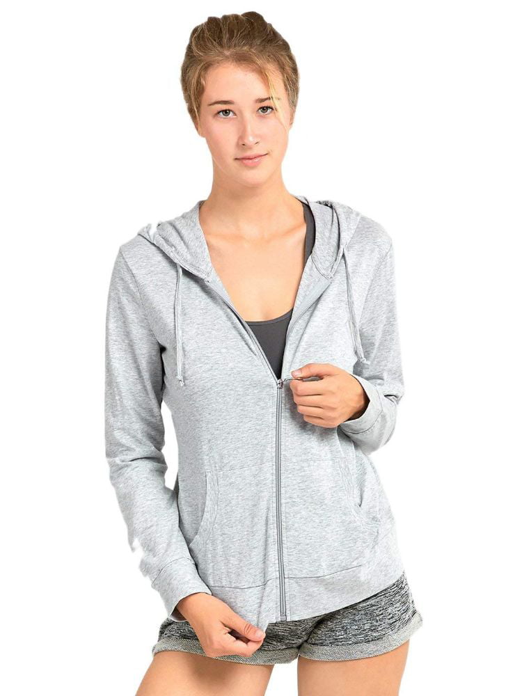 A2Y Womens Casual Lightweight Fitted Zip Up Thermal Hoodie with Drawstring