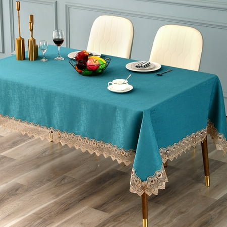 

Goory Vintage Waterproof Tablecloth Decorative Holiday Embroidered Tablecloths Solid Color Dust-proof Dining Room Table Cover