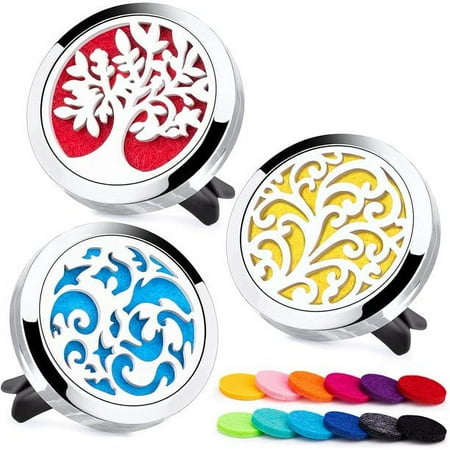 3PCS Car Essential Oil Diffuser 30mm Aromatherapy Vent Clip Stainless Steel Locket with 33 Felt Pads for Car