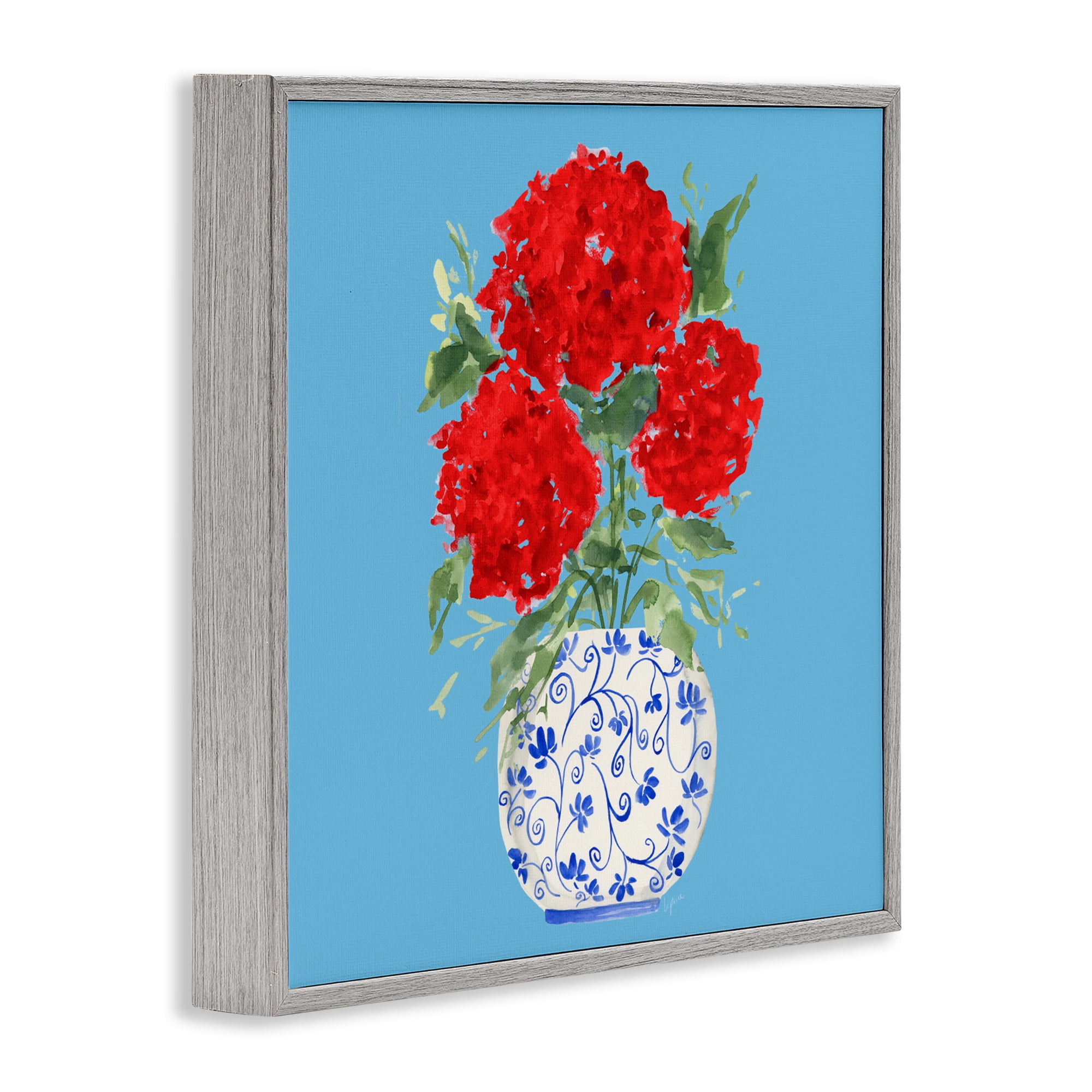 Stupell Industries Bold Red Hydrangea Trio Gray Framed Giclee Art, design by Lucille Price