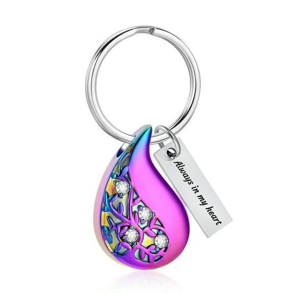 Always in my heart - Tree of Life Teardrop Urn Pendant Memory Keyring for Cremation Ashes Locket for Keychain
