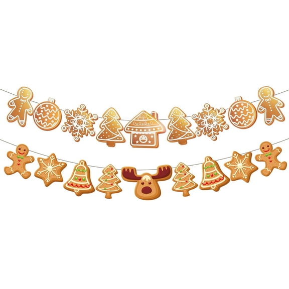 Christmas Gingerbread Banner Decorations - 2-Strand Flash Design with Gingerbread Man House Patterns for Holiday Party Decor