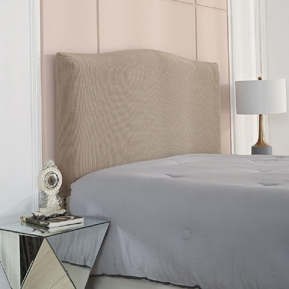 Soft Stretch Bed Headboard Slipcover, Solid Color Dustproof Bed Head Protector Cover for Full Queen King Size Bedroom Decoration (Tan, Full headboard Length(43”-55”))